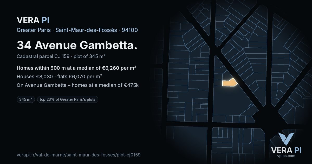 34 Avenue Gambetta, Saint-Maur-des-Fossés at night – the plot lit, the parcels around coloured by the prices near them
