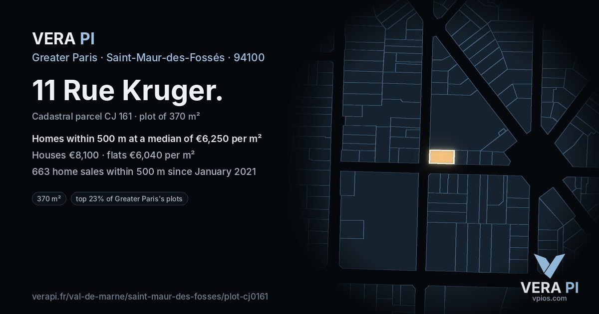 11 Rue Kruger, Saint-Maur-des-Fossés at night – the plot lit, the parcels around coloured by the prices near them