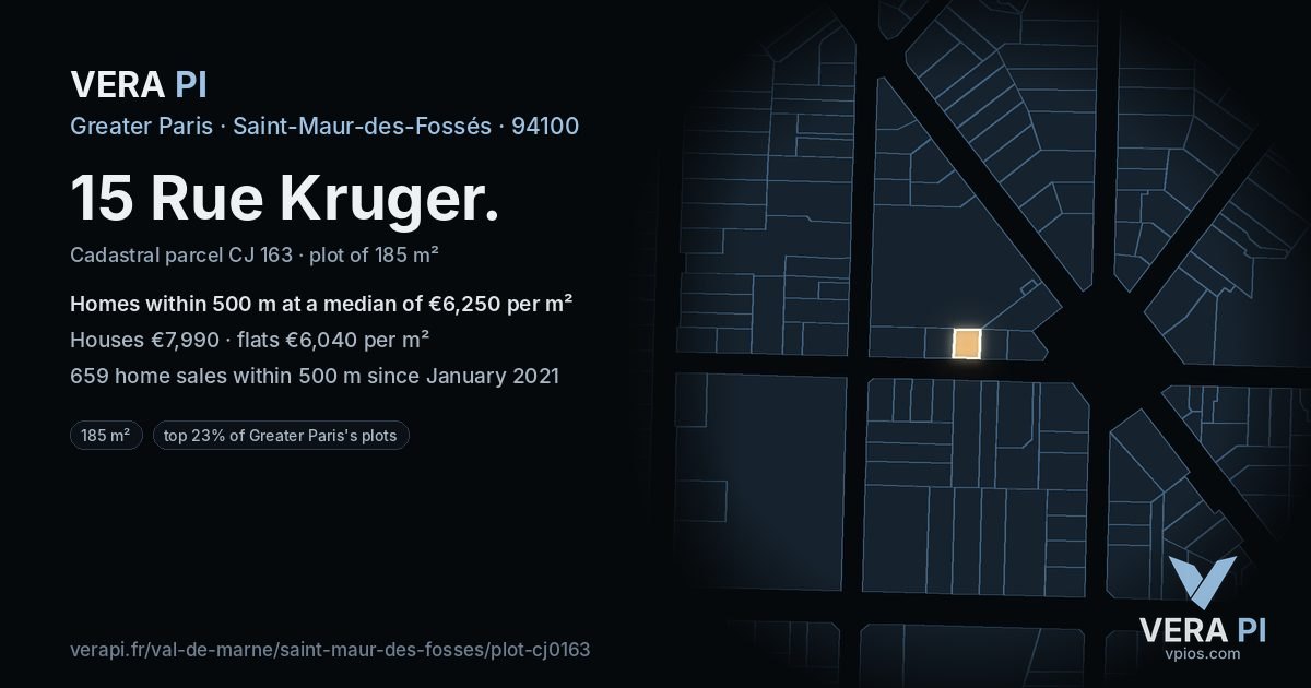 15 Rue Kruger, Saint-Maur-des-Fossés at night – the plot lit, the parcels around coloured by the prices near them