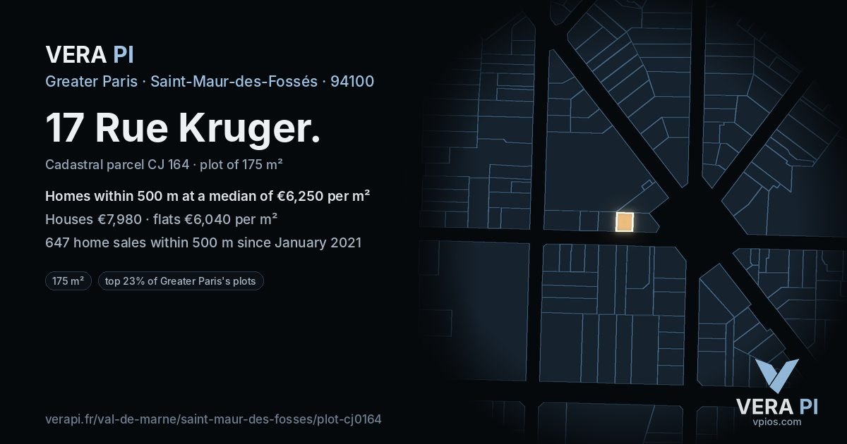 17 Rue Kruger, Saint-Maur-des-Fossés at night – the plot lit, the parcels around coloured by the prices near them