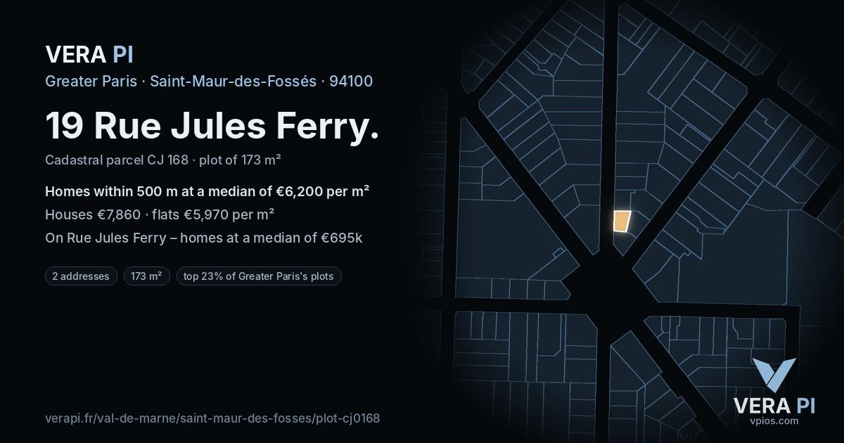 19 Rue Jules Ferry, Saint-Maur-des-Fossés at night – the plot lit, the parcels around coloured by the prices near them