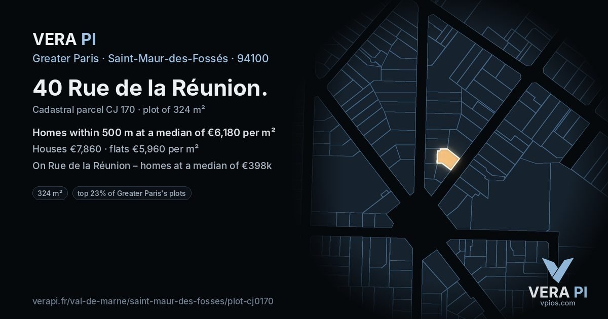 40 Rue de la Réunion, Saint-Maur-des-Fossés at night – the plot lit, the parcels around coloured by the prices near them