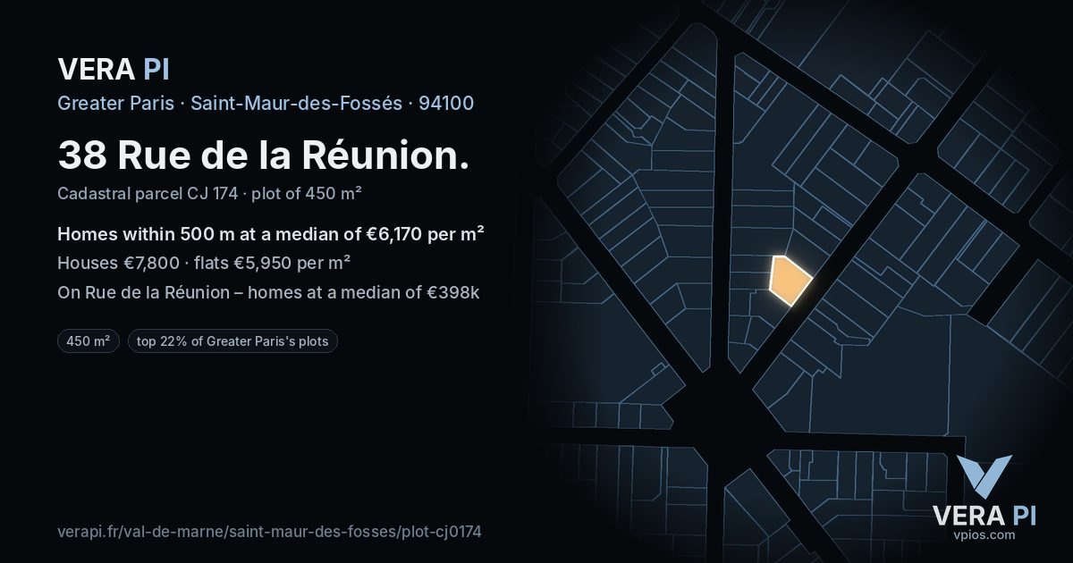 38 Rue de la Réunion, Saint-Maur-des-Fossés at night – the plot lit, the parcels around coloured by the prices near them