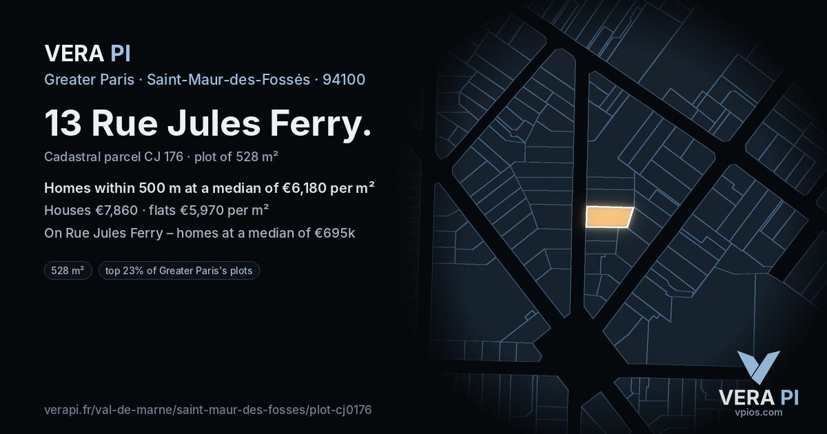 13 Rue Jules Ferry, Saint-Maur-des-Fossés at night – the plot lit, the parcels around coloured by the prices near them