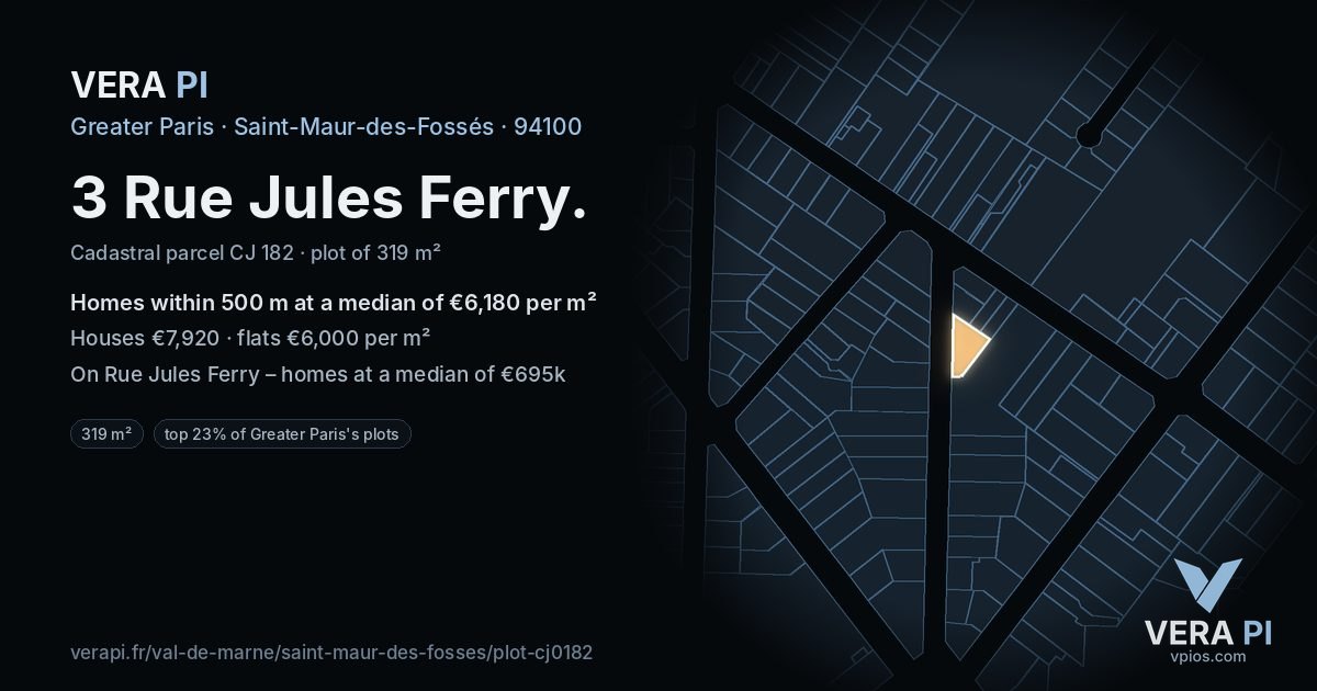 3 Rue Jules Ferry, Saint-Maur-des-Fossés at night – the plot lit, the parcels around coloured by the prices near them