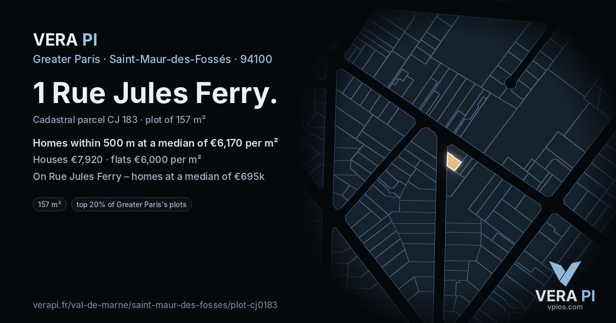 1 Rue Jules Ferry, Saint-Maur-des-Fossés at night – the plot lit, the parcels around coloured by the prices near them