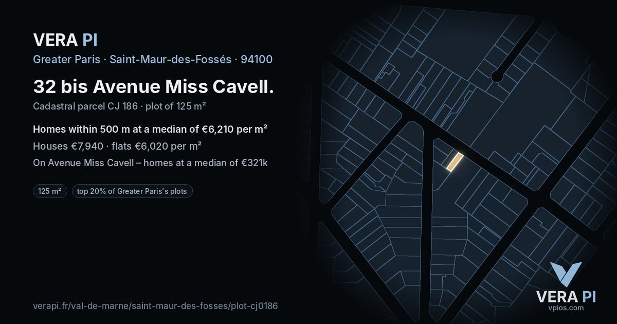 32 bis Avenue Miss Cavell, Saint-Maur-des-Fossés at night – the plot lit, the parcels around coloured by the prices near them
