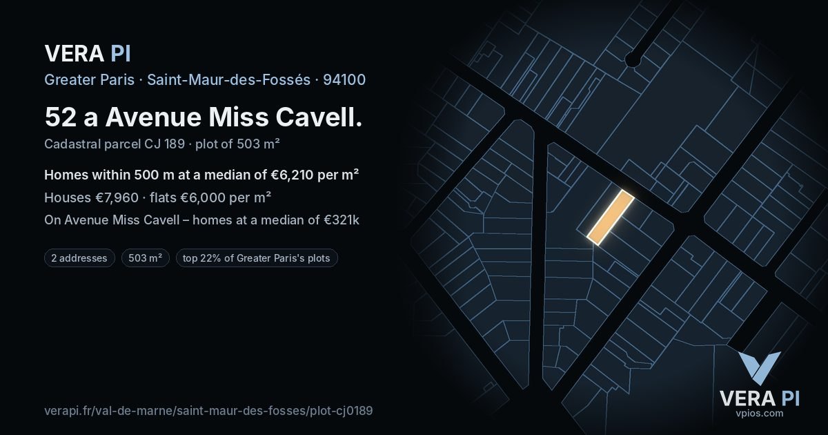 52 a Avenue Miss Cavell, Saint-Maur-des-Fossés at night – the plot lit, the parcels around coloured by the prices near them