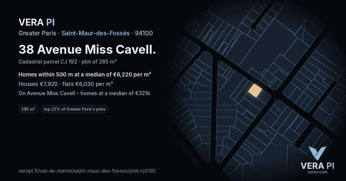 38 Avenue Miss Cavell, Saint-Maur-des-Fossés at night – the plot lit, the parcels around coloured by the prices near them