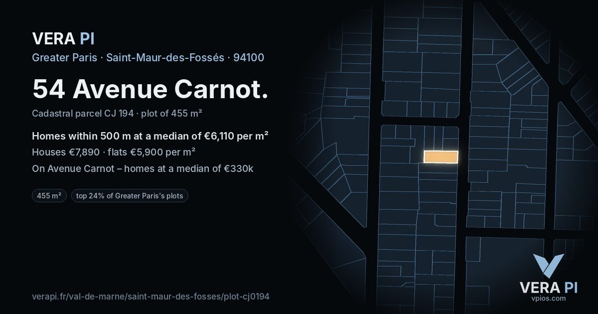 54 Avenue Carnot, Saint-Maur-des-Fossés at night – the plot lit, the parcels around coloured by the prices near them