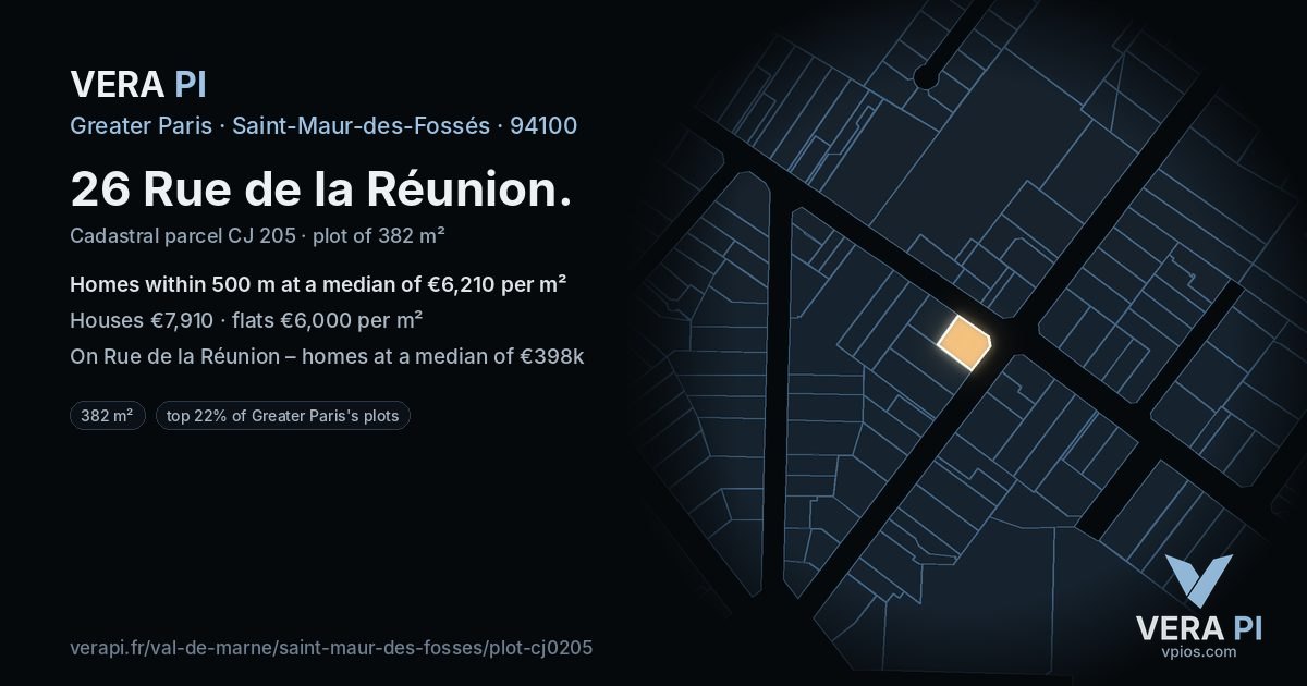 26 Rue de la Réunion, Saint-Maur-des-Fossés at night – the plot lit, the parcels around coloured by the prices near them