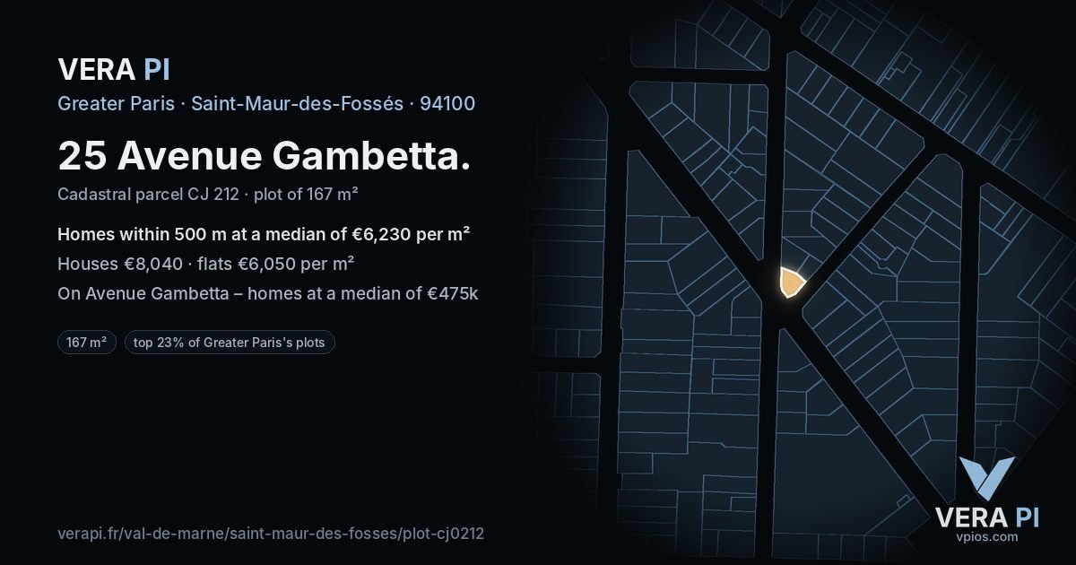 25 Avenue Gambetta, Saint-Maur-des-Fossés at night – the plot lit, the parcels around coloured by the prices near them