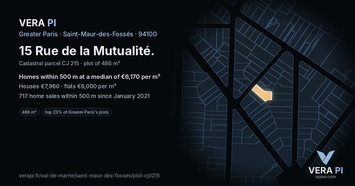 15 Rue de la Mutualité, Saint-Maur-des-Fossés at night – the plot lit, the parcels around coloured by the prices near them
