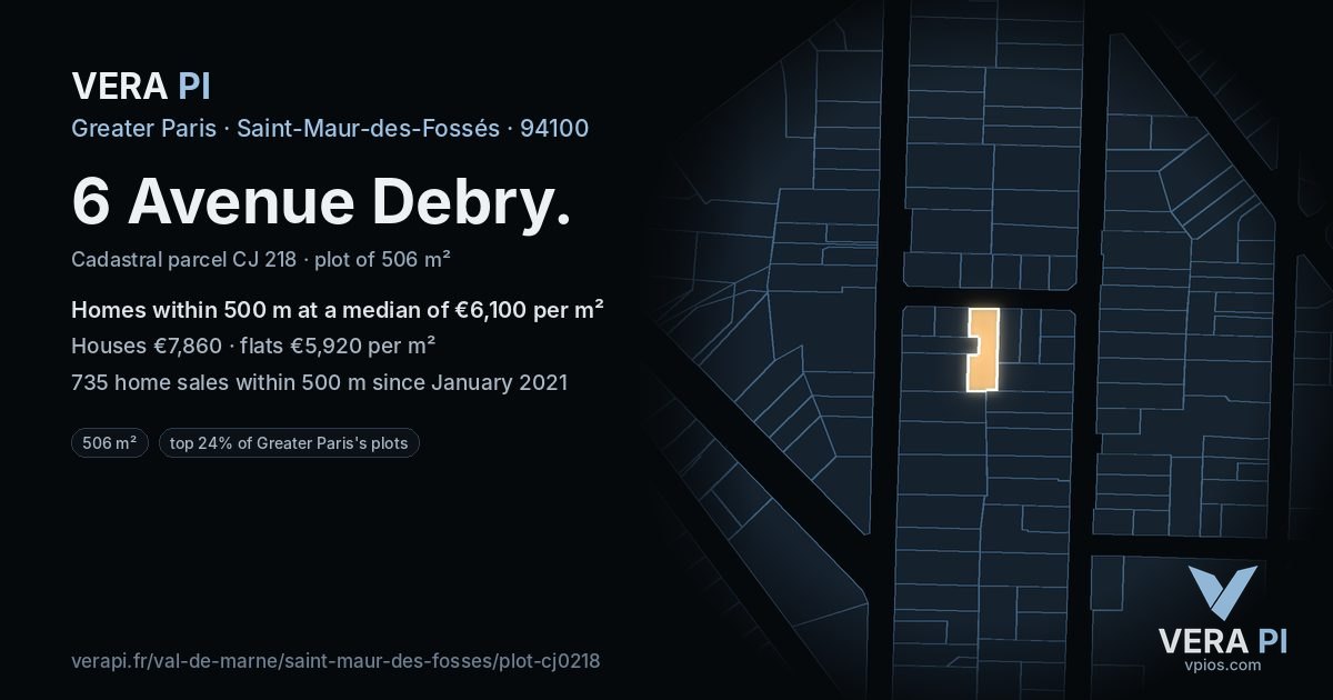 6 Avenue Debry, Saint-Maur-des-Fossés at night – the plot lit, the parcels around coloured by the prices near them