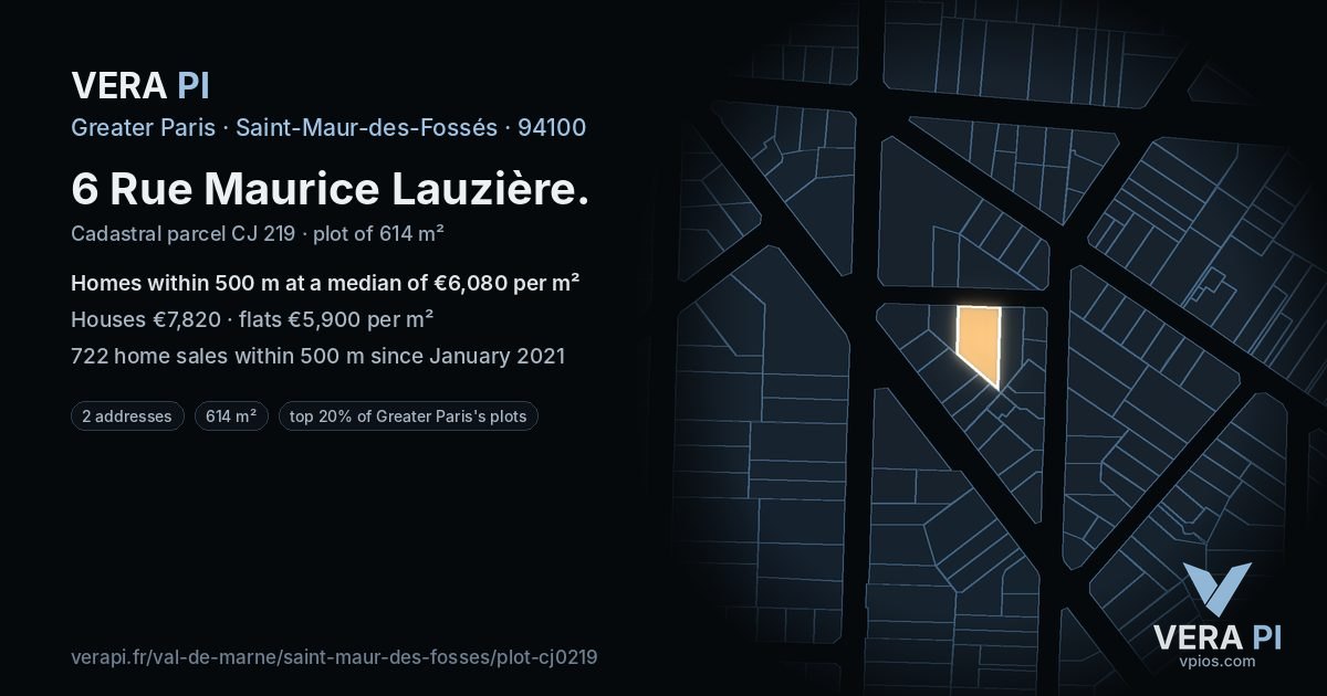 6 Rue Maurice Lauzière, Saint-Maur-des-Fossés at night – the plot lit, the parcels around coloured by the prices near them