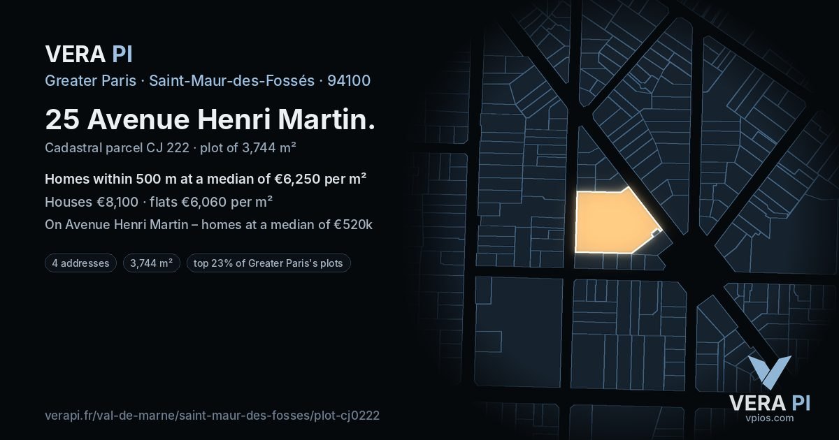 25 Avenue Henri Martin, Saint-Maur-des-Fossés at night – the plot lit, the parcels around coloured by the prices near them