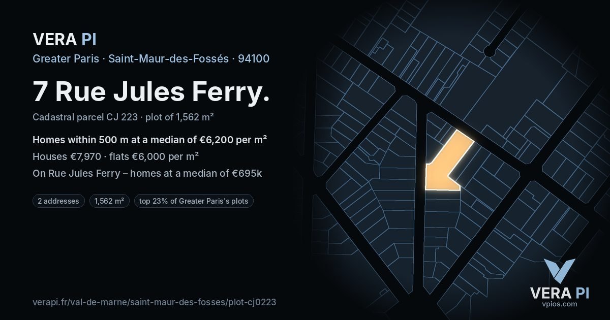 7 Rue Jules Ferry, Saint-Maur-des-Fossés at night – the plot lit, the parcels around coloured by the prices near them