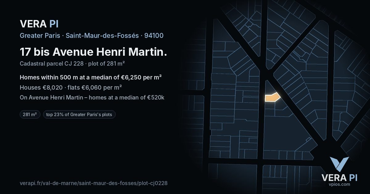 17 bis Avenue Henri Martin, Saint-Maur-des-Fossés at night – the plot lit, the parcels around coloured by the prices near them