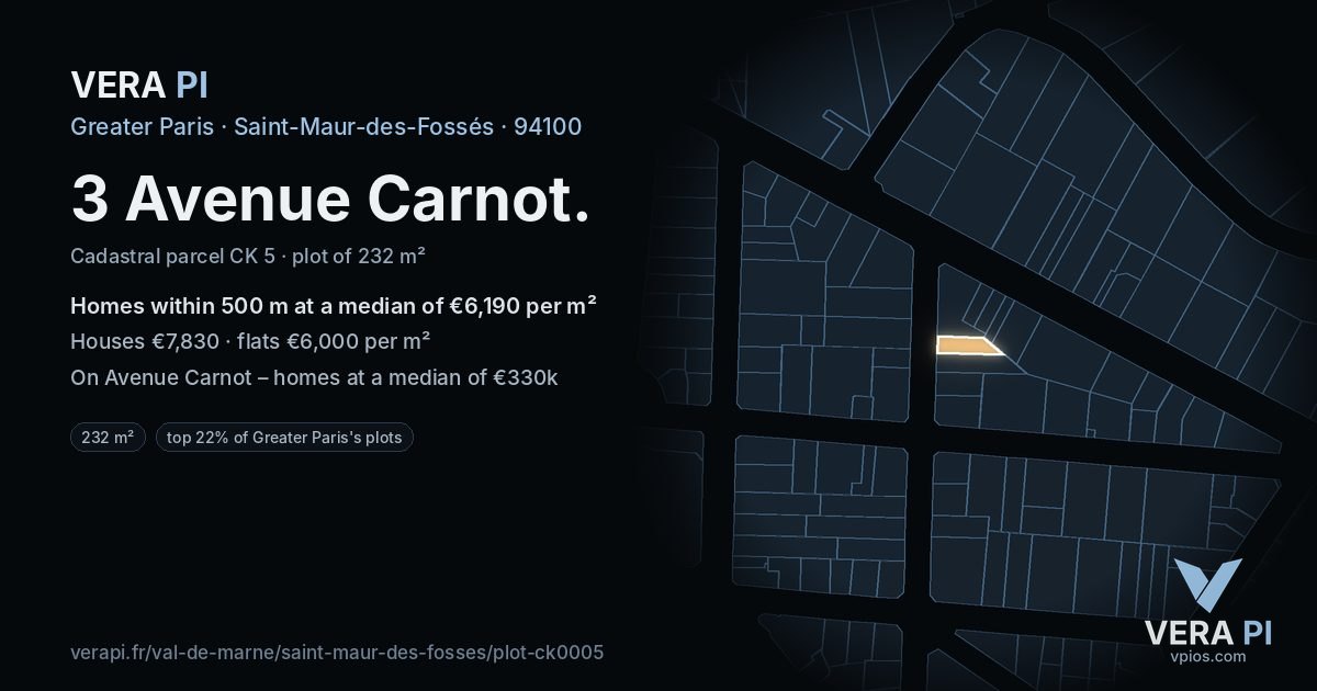 3 Avenue Carnot, Saint-Maur-des-Fossés at night – the plot lit, the parcels around coloured by the prices near them