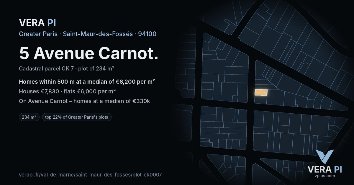 5 Avenue Carnot, Saint-Maur-des-Fossés at night – the plot lit, the parcels around coloured by the prices near them