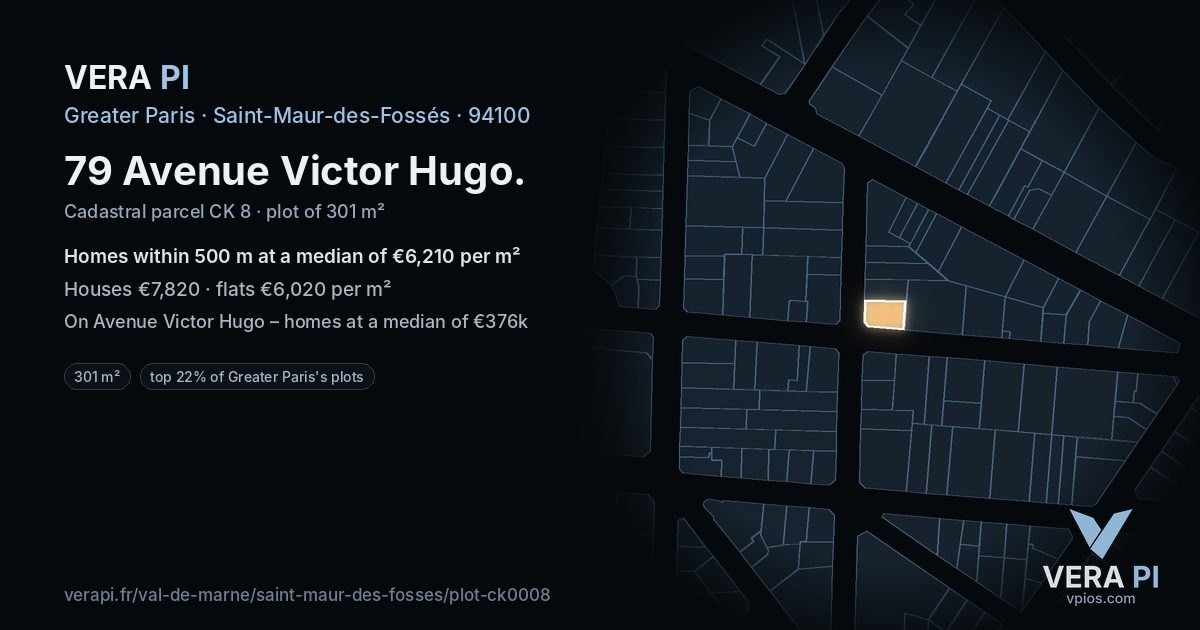 79 Avenue Victor Hugo, Saint-Maur-des-Fossés at night – the plot lit, the parcels around coloured by the prices near them