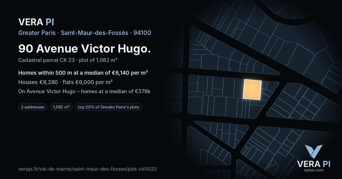 90 Avenue Victor Hugo, Saint-Maur-des-Fossés at night – the plot lit, the parcels around coloured by the prices near them