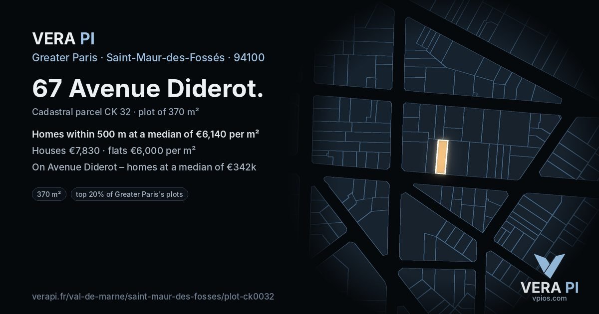 67 Avenue Diderot, Saint-Maur-des-Fossés at night – the plot lit, the parcels around coloured by the prices near them