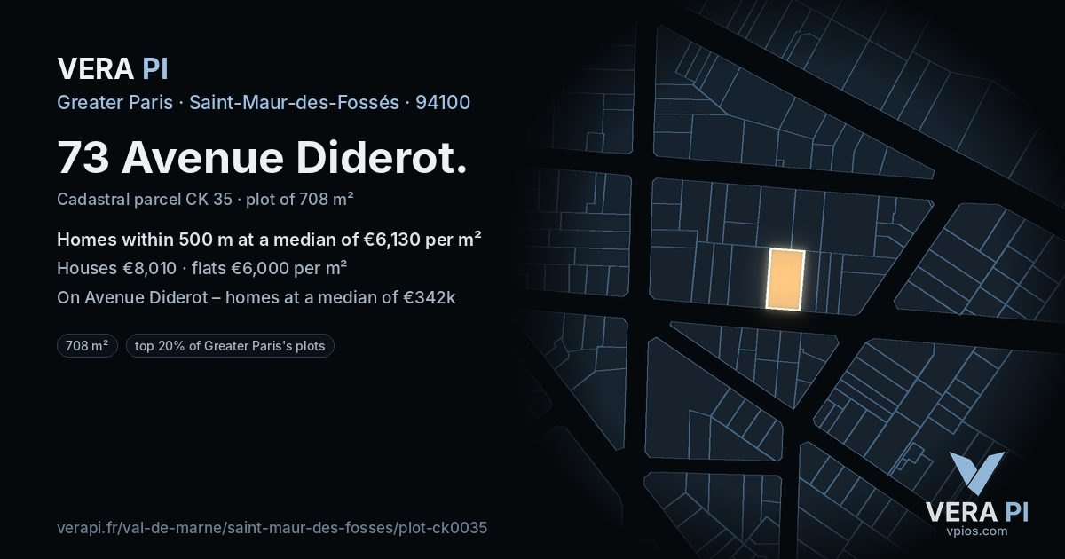 73 Avenue Diderot, Saint-Maur-des-Fossés at night – the plot lit, the parcels around coloured by the prices near them