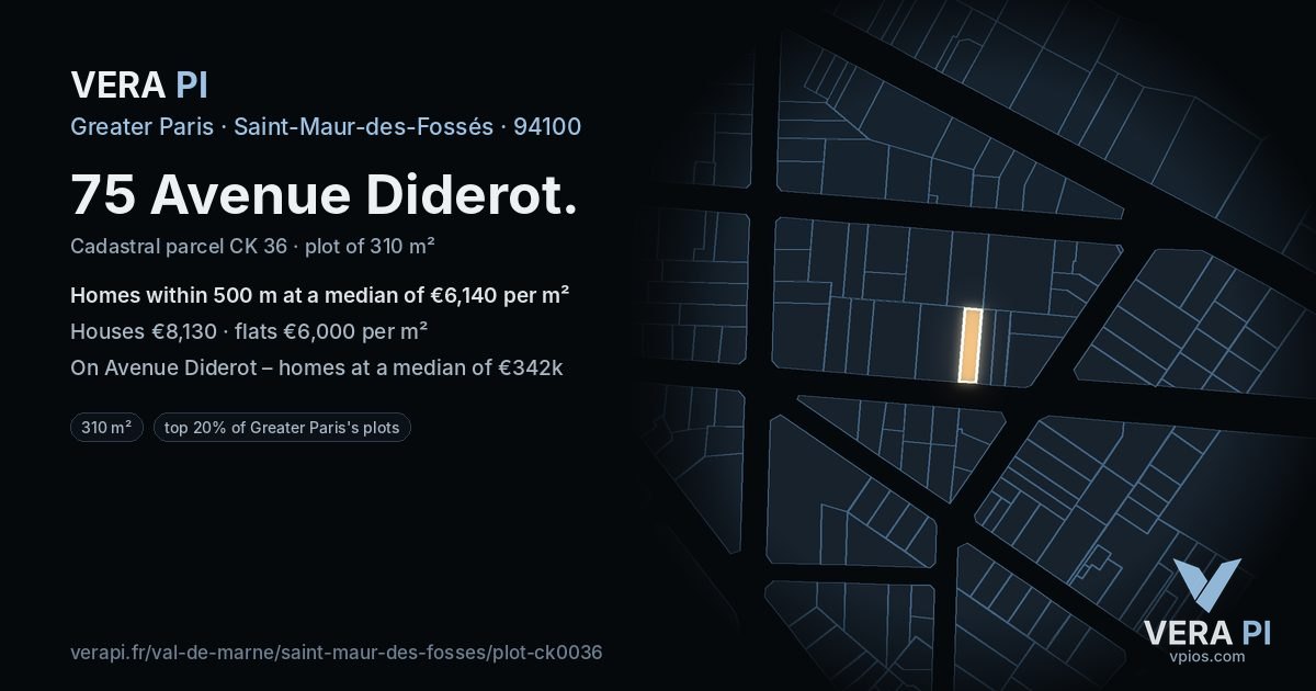 75 Avenue Diderot, Saint-Maur-des-Fossés at night – the plot lit, the parcels around coloured by the prices near them
