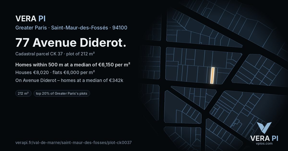 77 Avenue Diderot, Saint-Maur-des-Fossés at night – the plot lit, the parcels around coloured by the prices near them