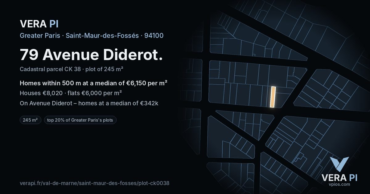 79 Avenue Diderot, Saint-Maur-des-Fossés at night – the plot lit, the parcels around coloured by the prices near them