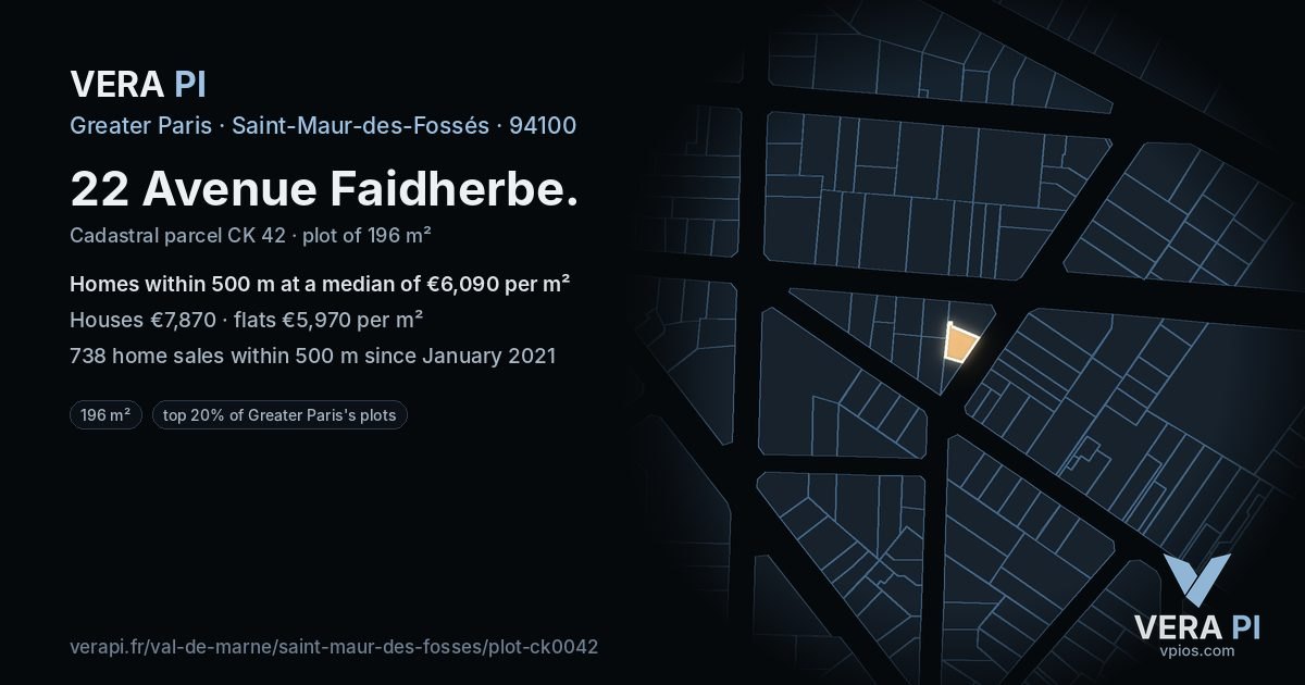 22 Avenue Faidherbe, Saint-Maur-des-Fossés at night – the plot lit, the parcels around coloured by the prices near them