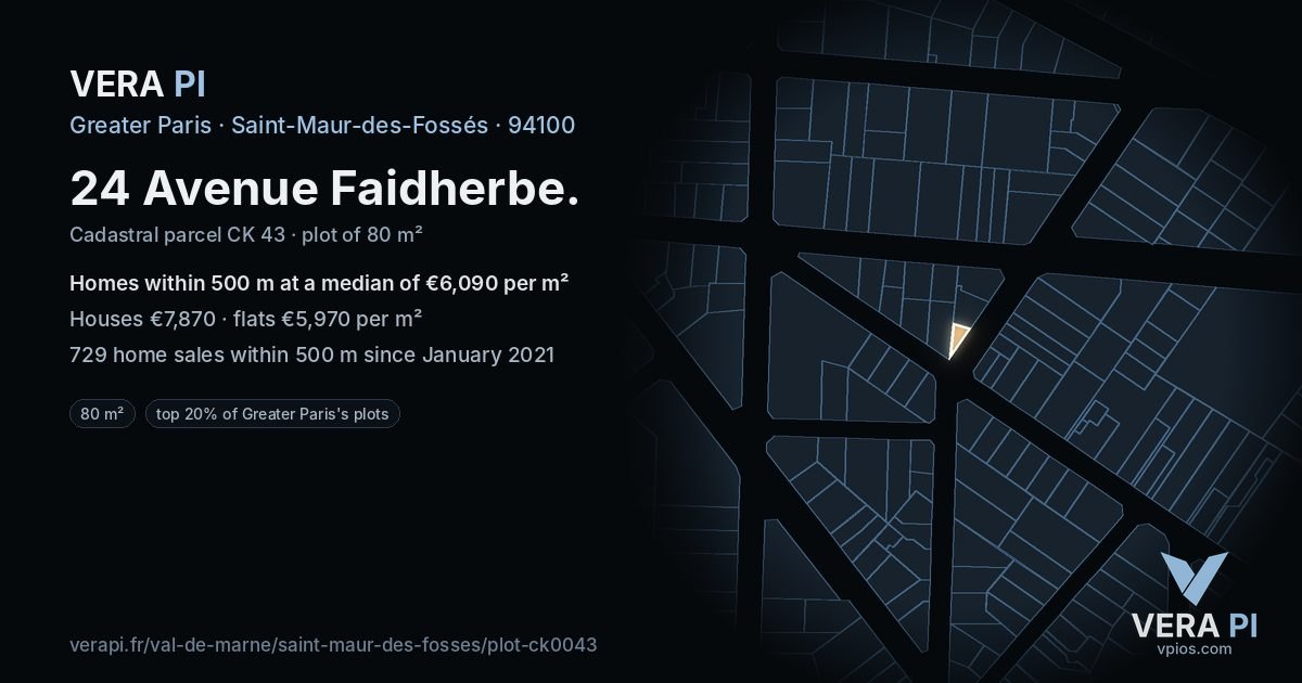 24 Avenue Faidherbe, Saint-Maur-des-Fossés at night – the plot lit, the parcels around coloured by the prices near them