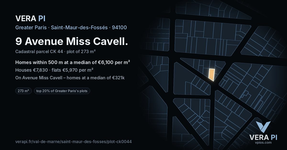 9 Avenue Miss Cavell, Saint-Maur-des-Fossés at night – the plot lit, the parcels around coloured by the prices near them