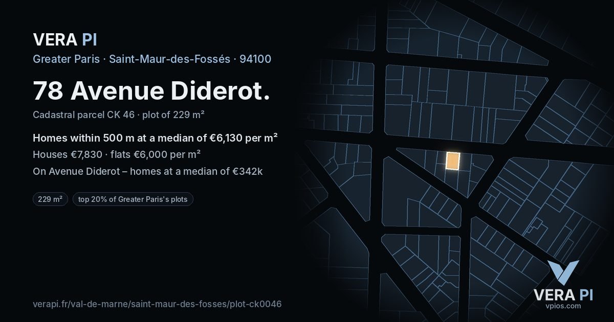 78 Avenue Diderot, Saint-Maur-des-Fossés at night – the plot lit, the parcels around coloured by the prices near them