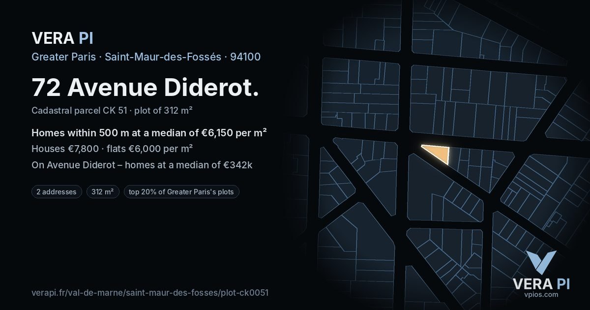 72 Avenue Diderot, Saint-Maur-des-Fossés at night – the plot lit, the parcels around coloured by the prices near them