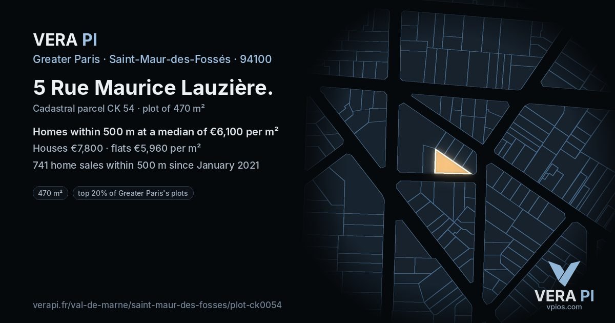 5 Rue Maurice Lauzière, Saint-Maur-des-Fossés at night – the plot lit, the parcels around coloured by the prices near them