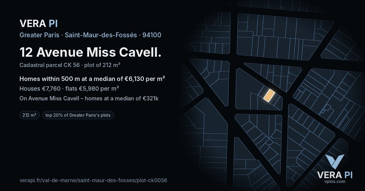 12 Avenue Miss Cavell, Saint-Maur-des-Fossés at night – the plot lit, the parcels around coloured by the prices near them