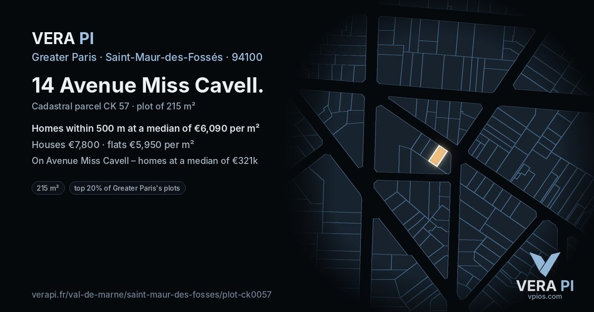 14 Avenue Miss Cavell, Saint-Maur-des-Fossés at night – the plot lit, the parcels around coloured by the prices near them