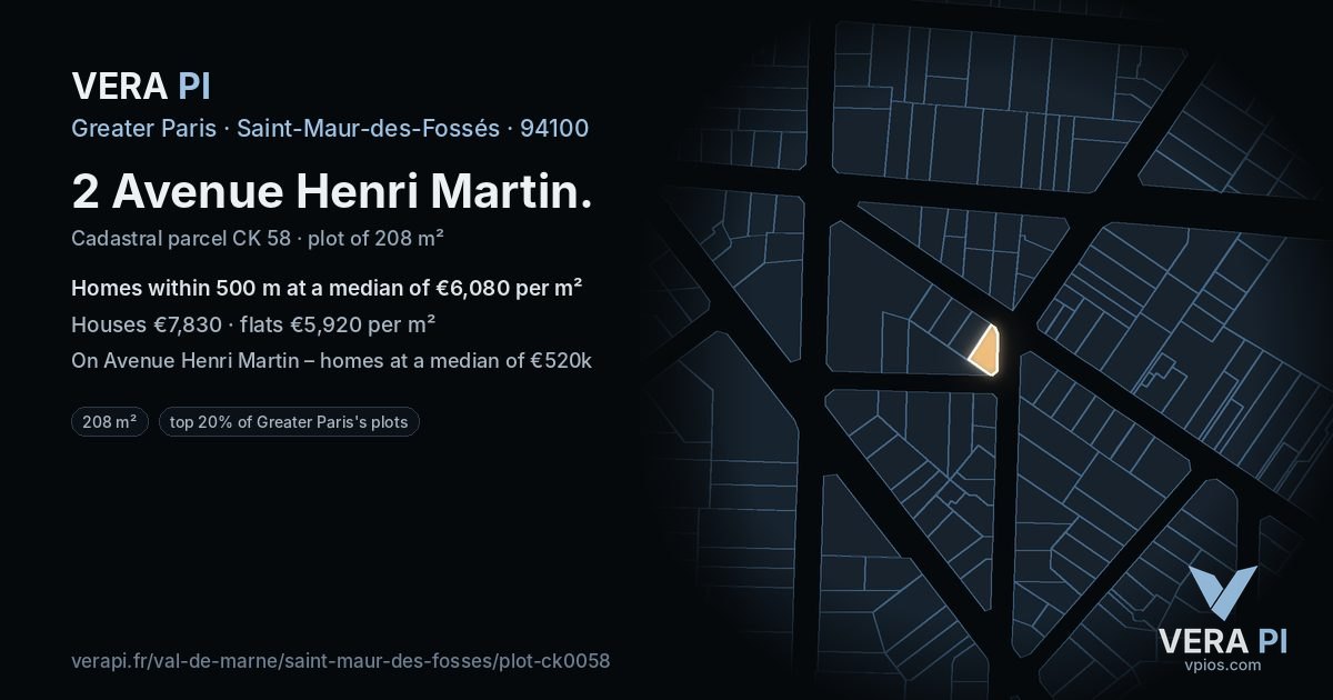 2 Avenue Henri Martin, Saint-Maur-des-Fossés at night – the plot lit, the parcels around coloured by the prices near them