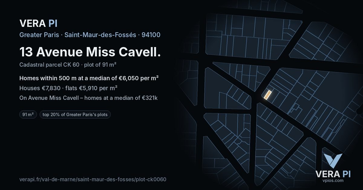13 Avenue Miss Cavell, Saint-Maur-des-Fossés at night – the plot lit, the parcels around coloured by the prices near them