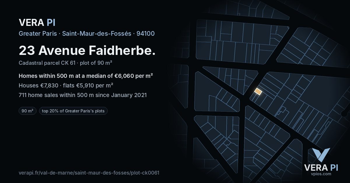 23 Avenue Faidherbe, Saint-Maur-des-Fossés at night – the plot lit, the parcels around coloured by the prices near them