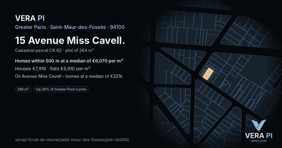 15 Avenue Miss Cavell, Saint-Maur-des-Fossés at night – the plot lit, the parcels around coloured by the prices near them