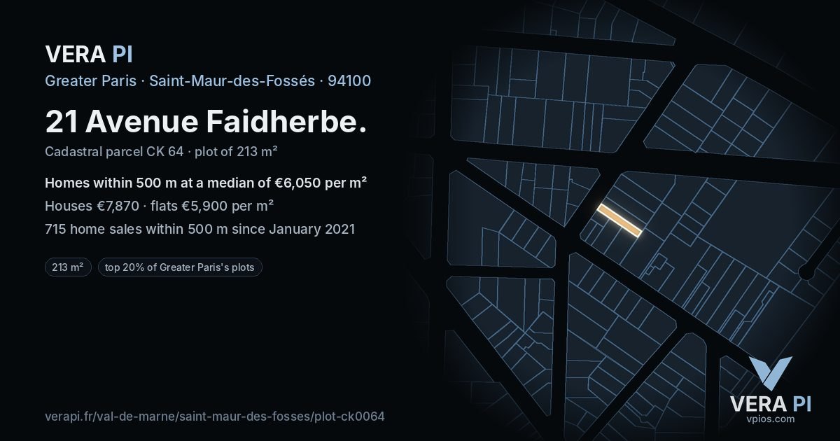 21 Avenue Faidherbe, Saint-Maur-des-Fossés at night – the plot lit, the parcels around coloured by the prices near them