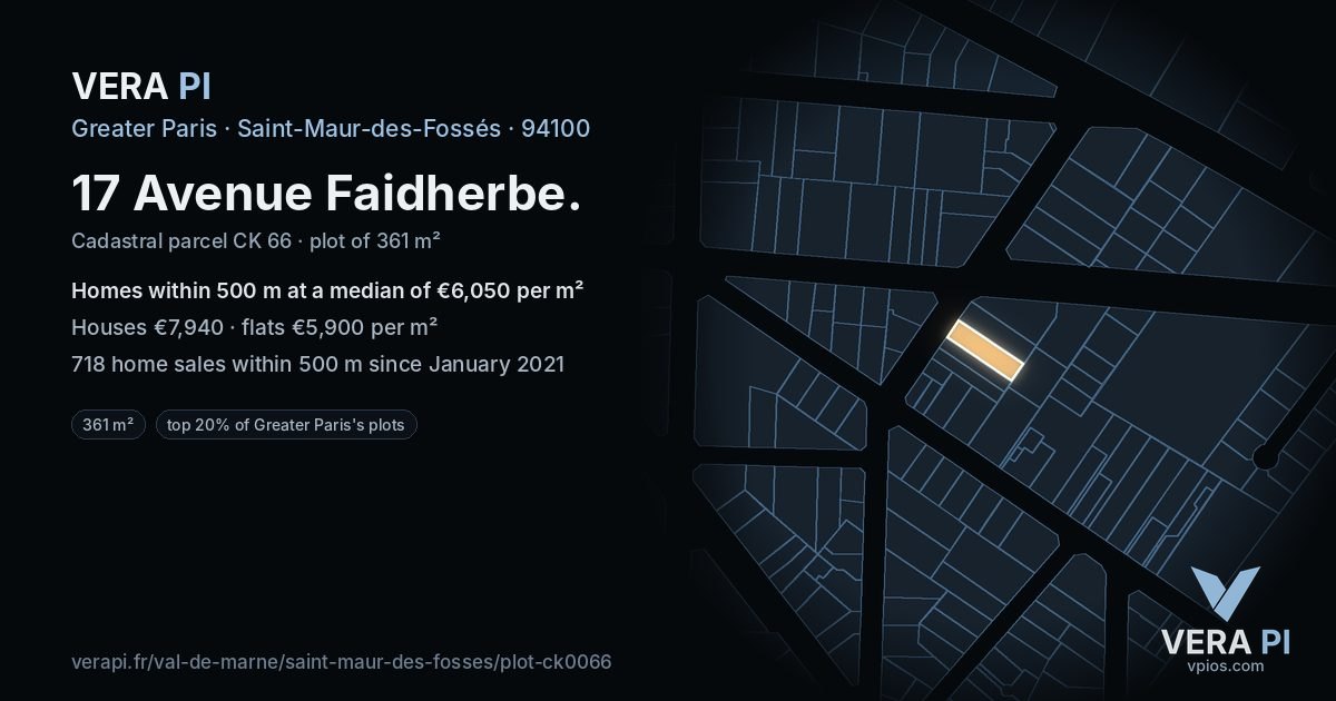 17 Avenue Faidherbe, Saint-Maur-des-Fossés at night – the plot lit, the parcels around coloured by the prices near them