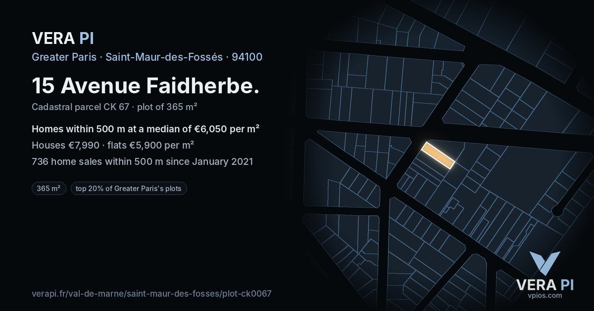 15 Avenue Faidherbe, Saint-Maur-des-Fossés at night – the plot lit, the parcels around coloured by the prices near them