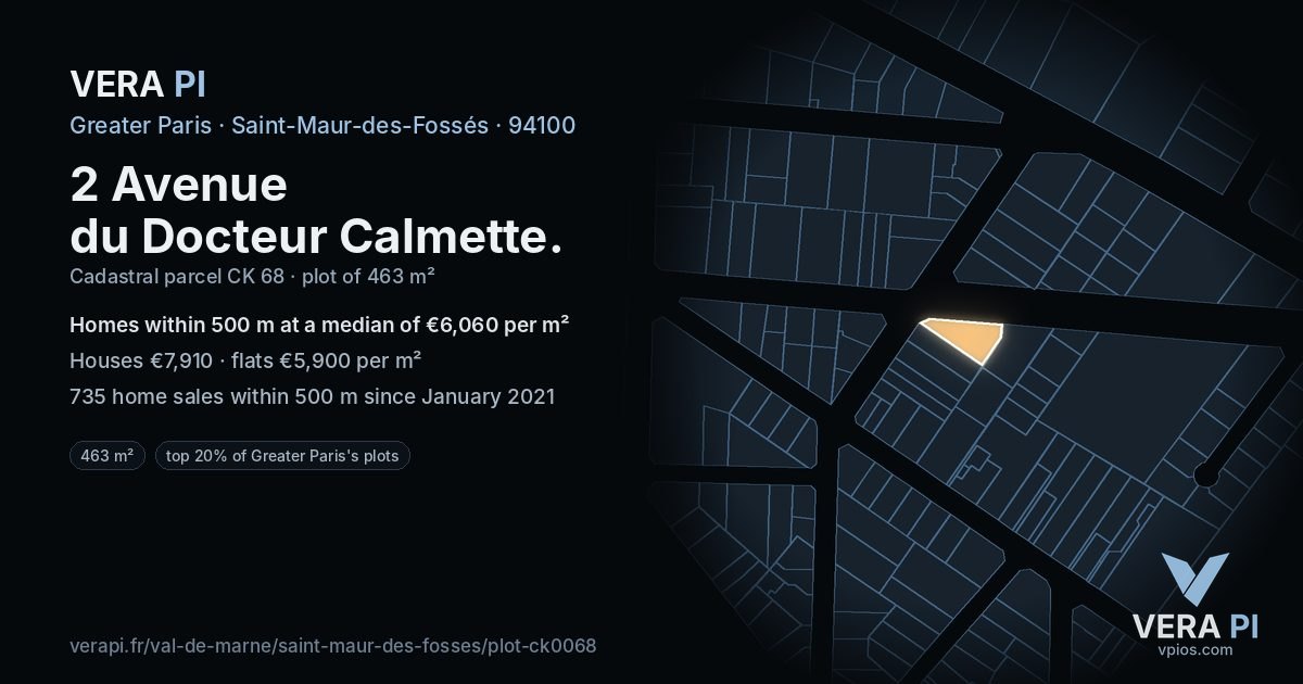 2 Avenue du Docteur Calmette, Saint-Maur-des-Fossés at night – the plot lit, the parcels around coloured by the prices near them
