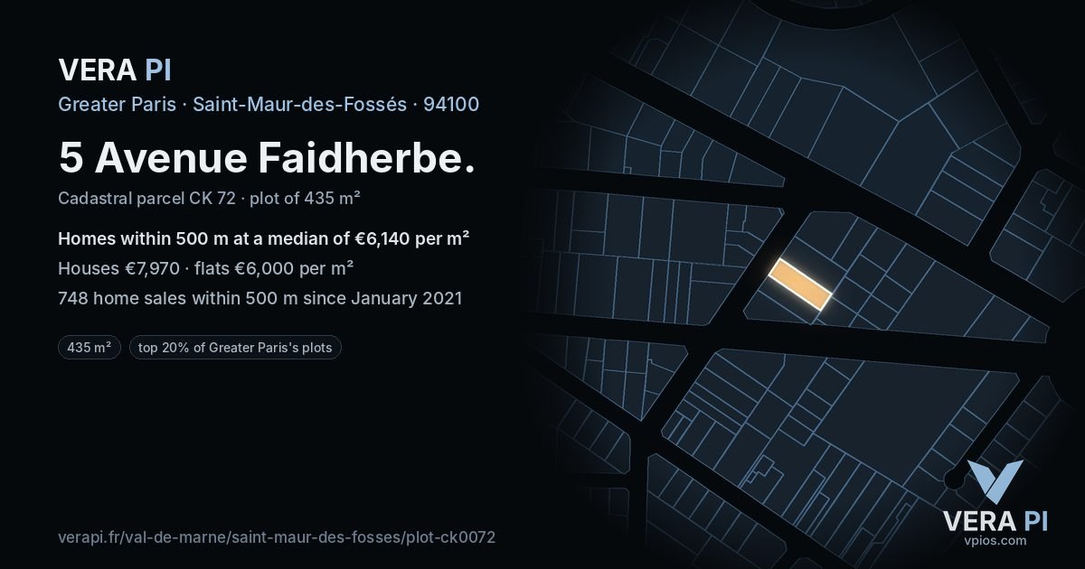 5 Avenue Faidherbe, Saint-Maur-des-Fossés at night – the plot lit, the parcels around coloured by the prices near them