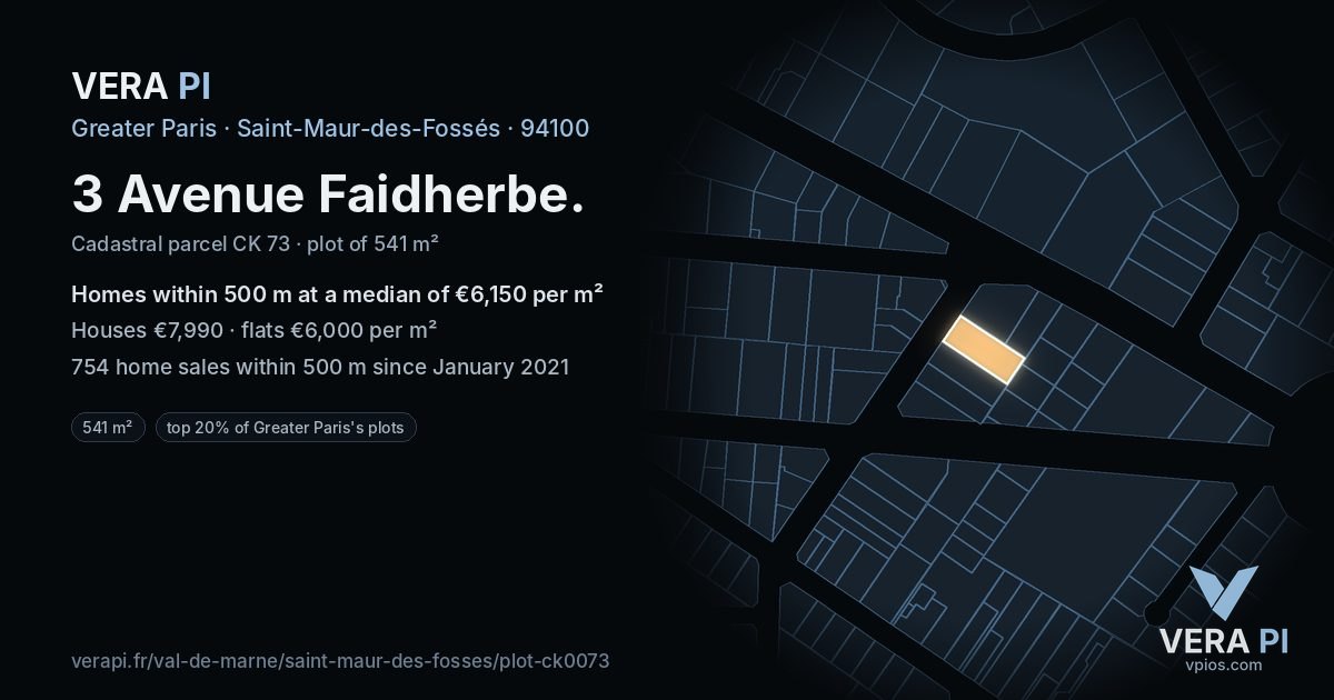 3 Avenue Faidherbe, Saint-Maur-des-Fossés at night – the plot lit, the parcels around coloured by the prices near them