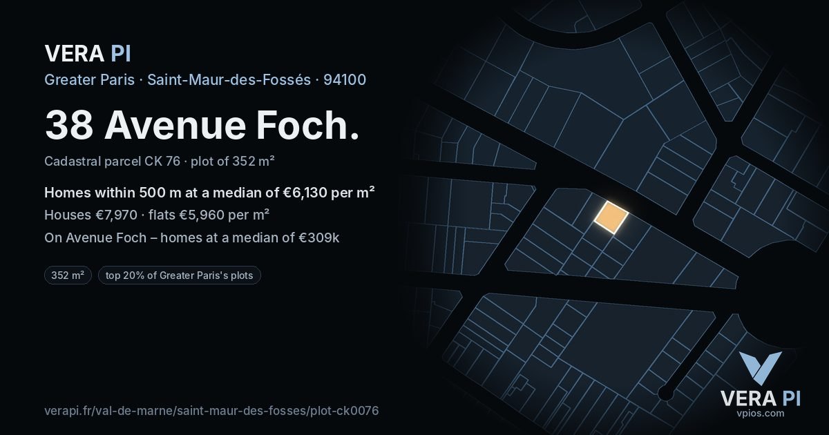 38 Avenue Foch, Saint-Maur-des-Fossés at night – the plot lit, the parcels around coloured by the prices near them